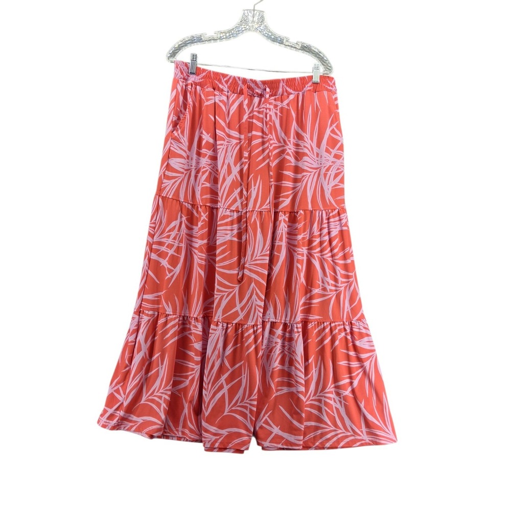 Robert Louis XL Coral Maxi Skirt Tiered Boho Tropical Elastic Waist Stretch - Picture 3 of 7